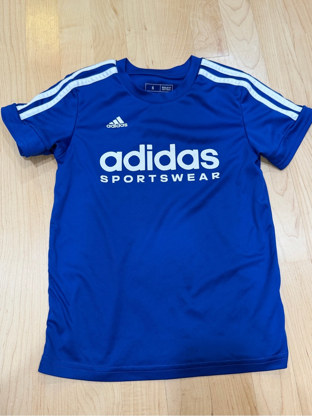 adidas Blue Graphic Sportswear Tee with White Stripes